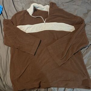 Brown and Gray Zip Up Sweater with Sporty Color Block